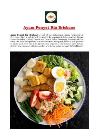5% Off - Ayam Penyet Ria Brisbane Restaurant Menu Coorparoo, QLD