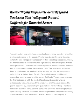 Rece financial sectors security guard services in Simi Valley and Oxnardive Highly Responsible Security Guard Services i