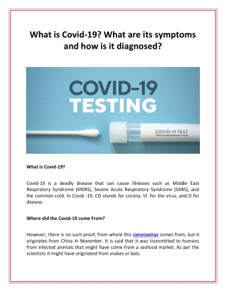 What is Covid-19? What are its symptoms and how is it diagnosed?