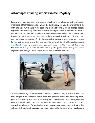 Advantages of hiring airport chauffeur Sydney