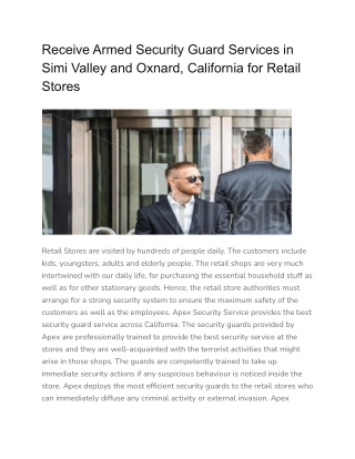 Receive Armed Security Guard Services in Simi Valley and Oxnard, California for Retail Stores