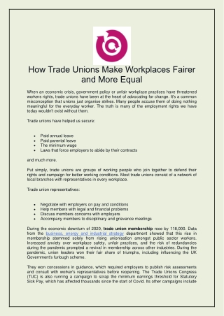 How Trade Unions Make Workplaces Fairer and More Equal