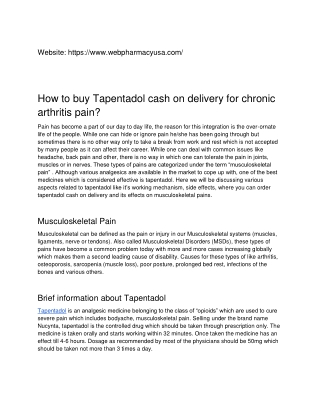 How to buy Tapentadol cash on delivery for chronic musculoskeletal pain