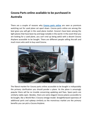 Cessna Parts online available to be purchased in Australia