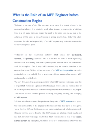 What is the Role of an MEP Engineer before Construction(EC)