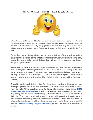 Why Am I Writing this MIMS Northbrook Bangalore Review