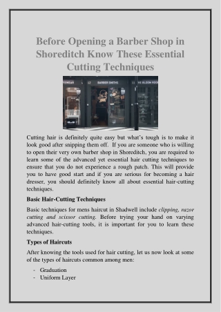 Before Opening a Barber Shop in Shoreditch Know These Essential Cutting Techniques
