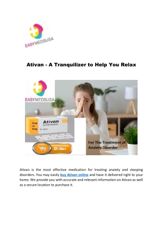 Ativan Medicine - A Tranquilizer to Help You Relax