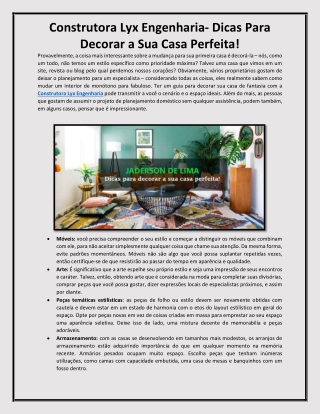 Construtora Lyx Engenharia- Dicas Para Decorar a Sua Casa Perfeita