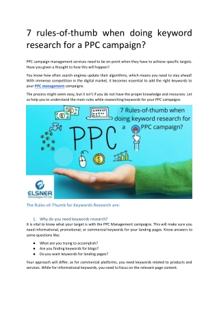 7 rules-of-thumb when doing keyword research for a PPC campaign