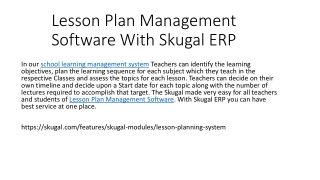 Lesson Plan Management Software With Skugal ERP