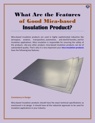 What Are the Features of Good Mica-based Insulation Product?