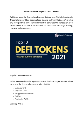 What are Some Popular DeFi Tokens_