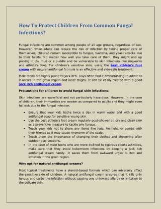 How To Protect Children From Common Fungal Infections