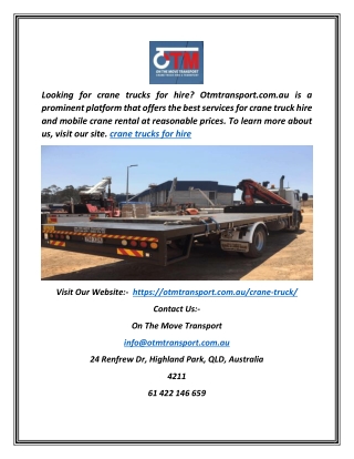 Crane Trucks for Hire | Otmtransport.com.au