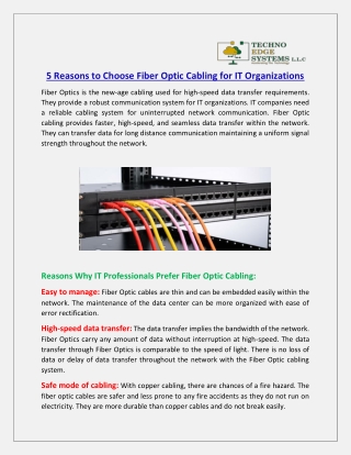 What are the 5 Reasons to Choose Fiber Optic Cabling for IT Organisations?