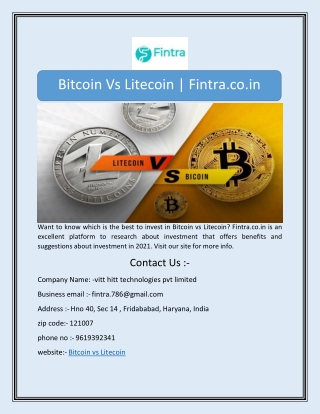 Bitcoin Vs Litecoin | Fintra.co.in