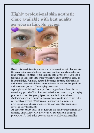Highly professional skin aesthetic clinic available with best quality services in Lincoln region