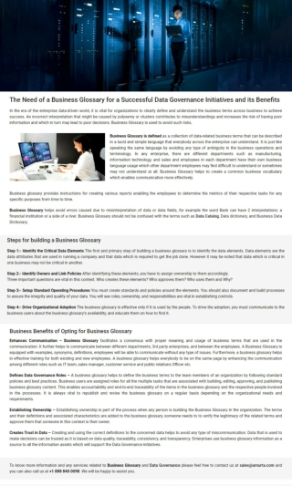 The Need of a Business Glossary for a Successful Data Governance Initiatives and its Benefits