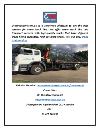 Crane Truck Services | Otmtransport.com.au