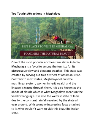 Top Tourist Attractions In Meghalaya