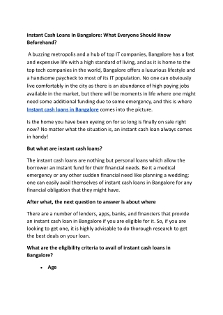 Instant Cash Loans In Bangalore What Everyone Should Know Beforehand .docx