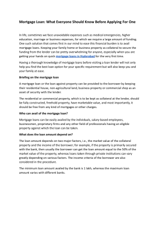 Mortgage Loan What Everyone Should Know Before Applying For One.docx