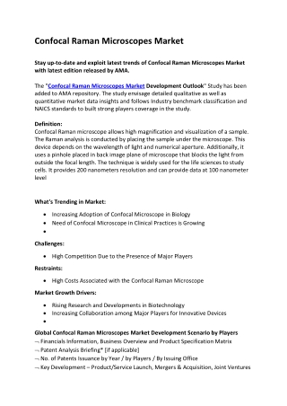 Confocal Raman Microscopes Market Review 2021: Growth Seen on Heavy Volume