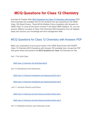 MCQ Questions for Class 12 Chemistry