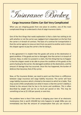 Cargo Insurance Claims Can Get Very Complicated