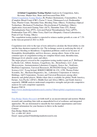 Global Coagulation Testing Market Analysis by Competition, Sales, Revenue, Market Size, Share and Forecasted Data 2026