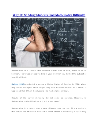 Why Do So Many Students Find Mathematics Difficult