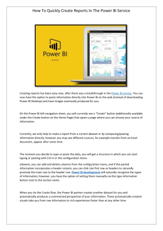 How To Quickly Create Reports In The Power Bi Service