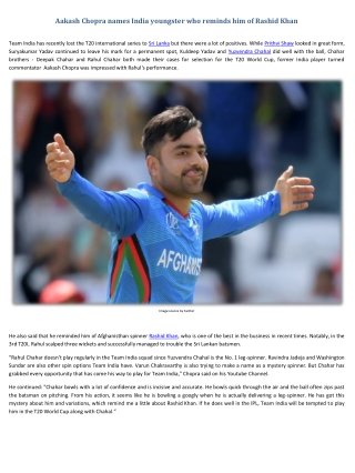 Aakash Chopra names India youngster who reminds him of Rashid Khan