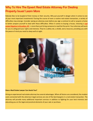 Why To Hire The Epxert Real Estate Attorney For Dealing Property Issues! Learn More