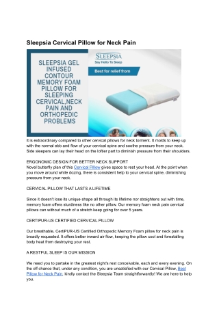 Sleepsia Cervical Pillow for Neck Pain