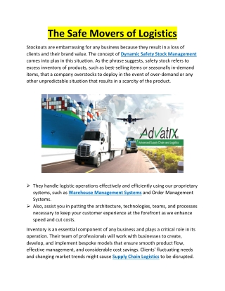 The Safe Movers of Logistics