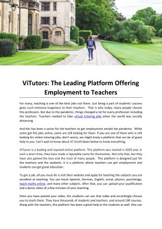 ViTutors The Leading Platform Offering Employment to Teachers