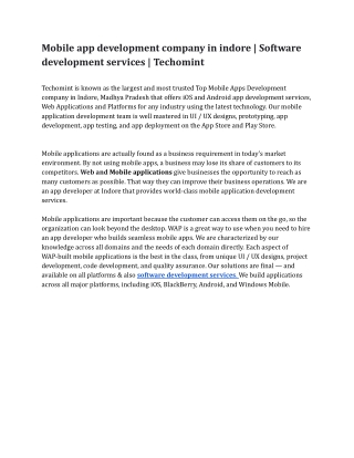 Mobile app development company in indore | Software development services | Techo