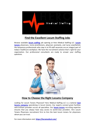 Find the Excellent Locum Staffing Jobs