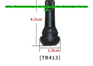 100Pcs TR414/413/412 Snap In Tire Valve Stems Short Black Rubber With Dust Cap