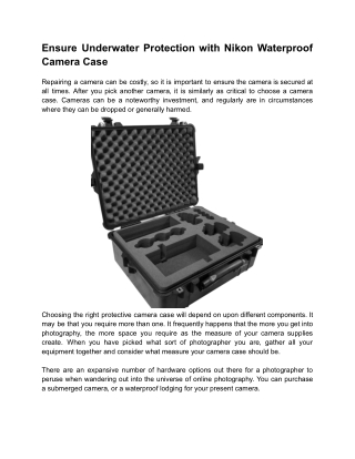 Ensure Underwater Protection with Nikon Waterproof Camera Case