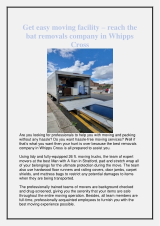 Get easy moving facility – reach the bat removals company in Whipps Cross