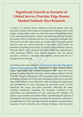 Global Service Provider Edge Router Market- Growth Forecast and Analysis 2027