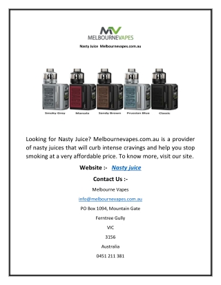 Nasty Juice  Melbournevapes.com