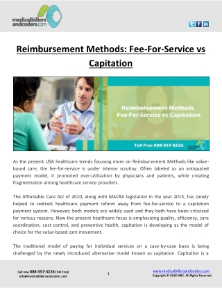 Reimbursement Methods: Fee-For-Service vs Capitation