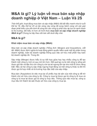 M&A là gì? Lý luận về mua bán sáp nhập doanh nghiệp ở Việt Nam – Luận Vă 2S