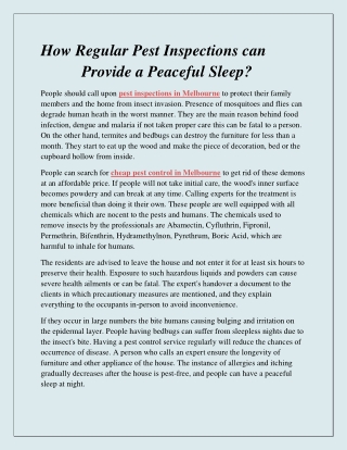 How Regular Pest Inspections can Provide a Peaceful Sleep