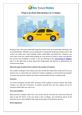 Things to be Check while Renting a car in Udaipur