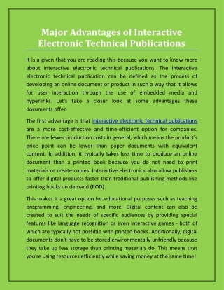 Major Advantages of Interactive Electronic Technical Publications